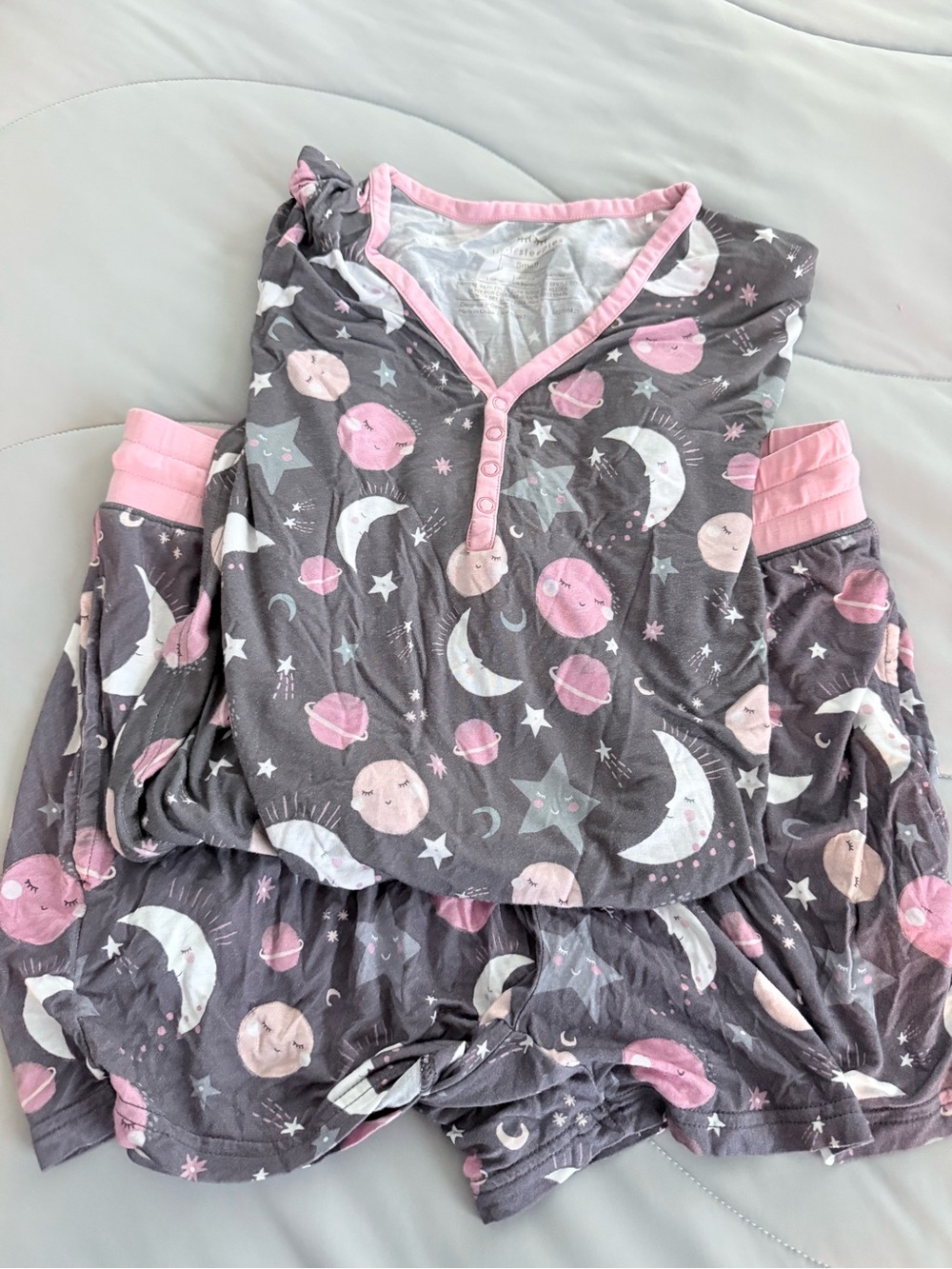 Women’s Little Sleepies Moon & Stars Pajama Set - Pink and Gray Sz S